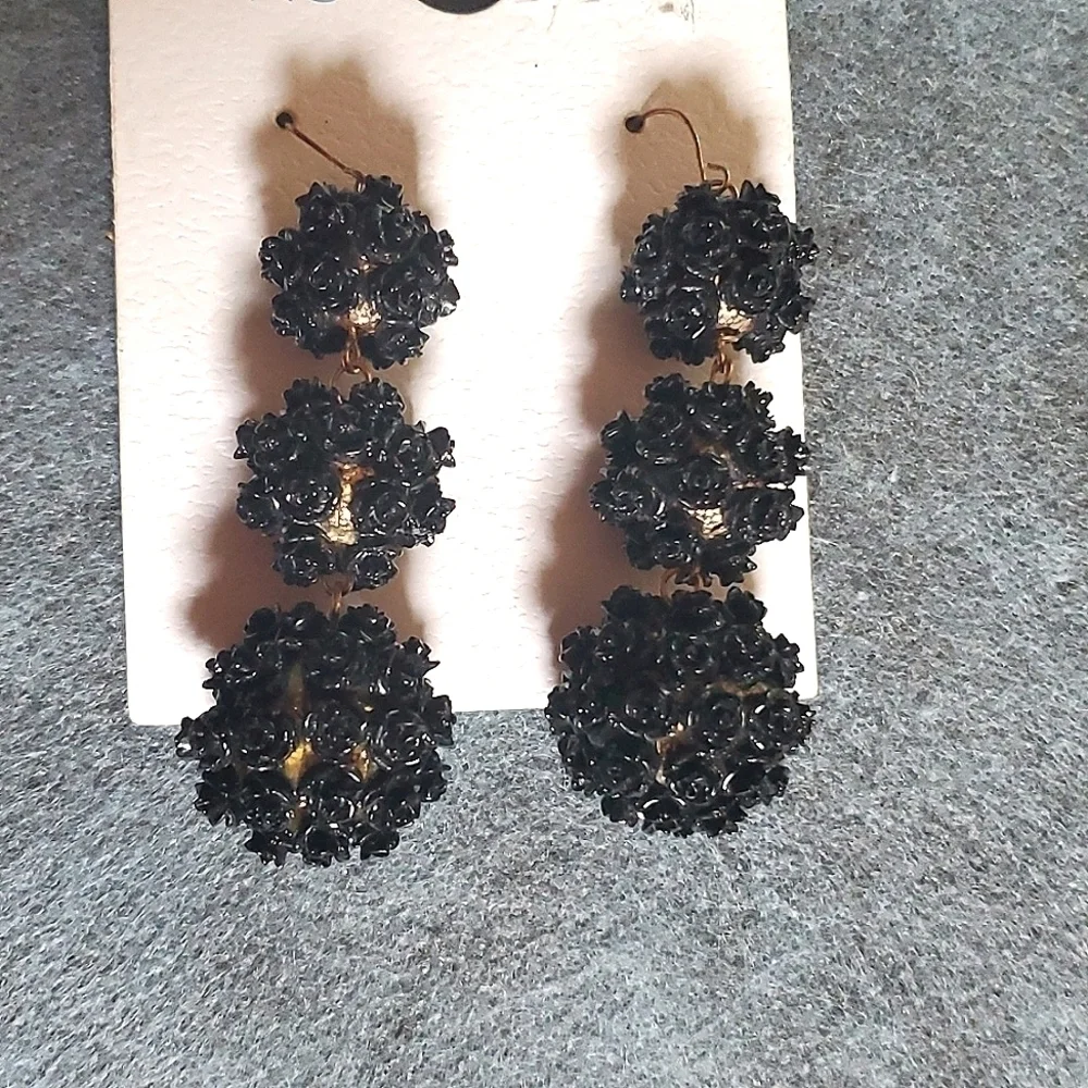 Black Rose Goldtone Chandelier Earrings